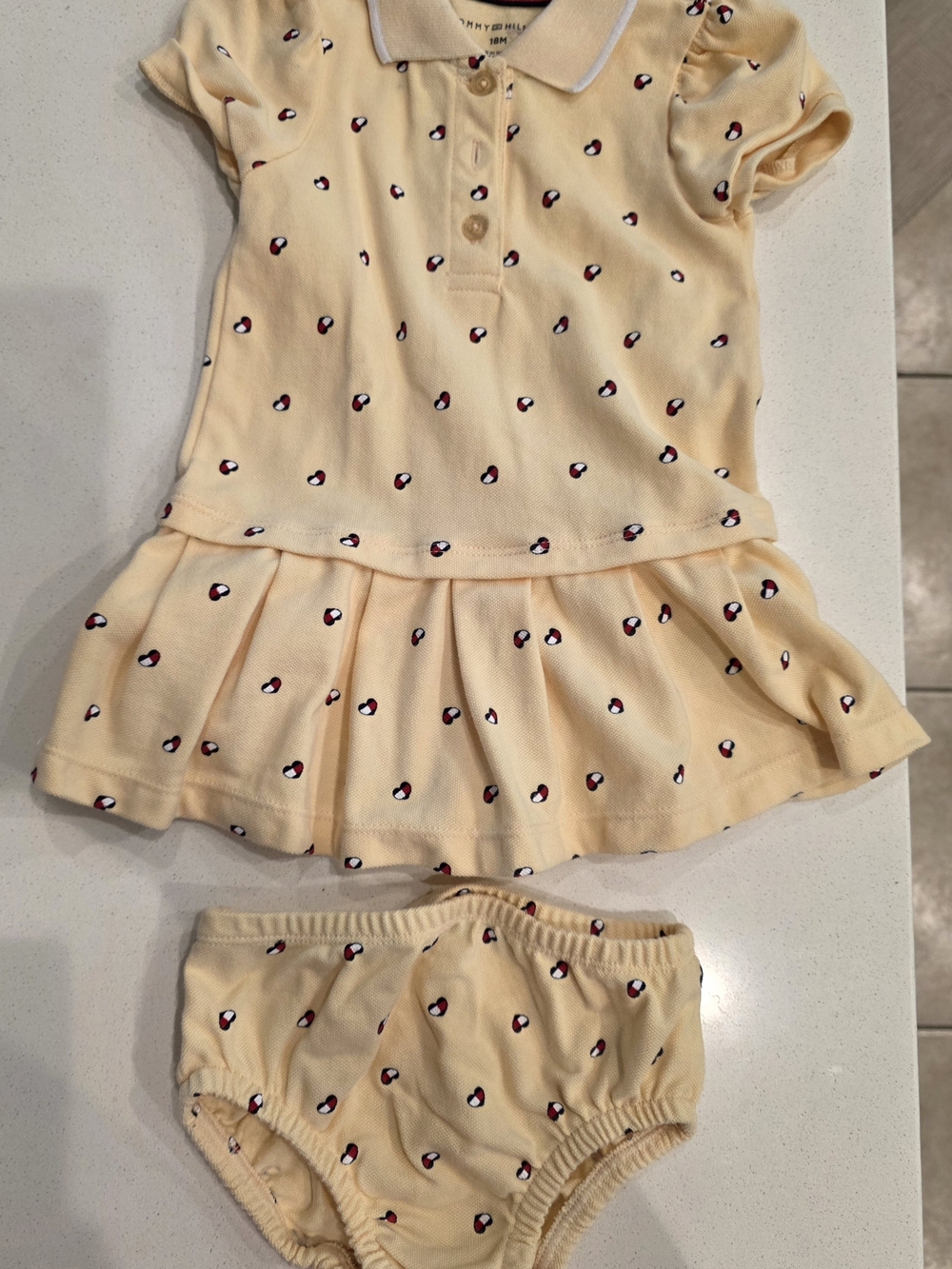 Tommy Hilfiger Yellow Polo Dress Set with Heart Print